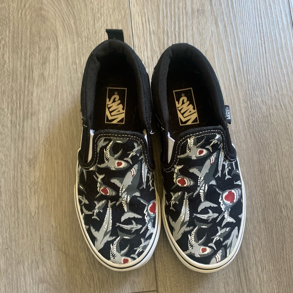 Black slip on shark kids vans